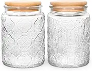BEWAVE Vintage Glass Jar, 700ml Food Storage Containers Clear Mason Jars With Airtight Lid for Kitchen Counter,Coffee, Tea, Sugar, Candy, 2 Pack