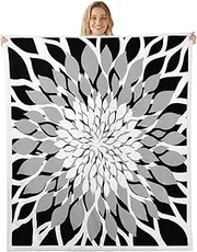 Feelyou Black Grey Flower Fleece Throw Blanket Throw 50"x60" Bohemian Style Exotic Floral Sherpa Blanket Plush Fuzzy Modern Striped Art Luxury Geometric for Bed Couch Chair Living Room