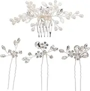HORIALENCE 1 Set Hairpin Comb Set Hair Pins for Wedding Flower Know Comb Decorative Hair Combs Hair Pins Rhinestone Hair Comb Hair Accessories for Women Wedding Hair Jewels White Pearl