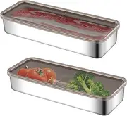[Yoboamic] Cheese Box for Fridge, 2 Pcs Plastic Bacon Boxes, Bacon Storage Container with Lids and Timing Function for Storing Bacon & Meat Products (26.5 * 10 * 4.6cm)