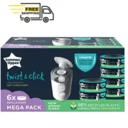 TOMMEE TIPPEE Twist and Click Nappy Disposal System Refill Cassettes (6 Pack)