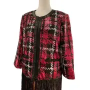 Bagatelle Womens Small Blazer Jacket Sequin Evening Fringe Plaid Embellished NWT