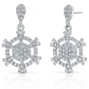 Peora Snowflake Design Machine Cut White CZ Sterling Silver Dangle Earrings