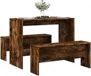 3 Piece Dining Table and Bench Set - Smoked Oak Engineered Wood - Modern Kitchen & Dining Room Set with Sturdy Tabletop and Generous Seating, Easy Assembly, 97 x 47 x 75 cm