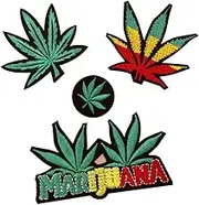 Marijuana Pot Leaf Applique Iron On Patches,Leaf Marijuana Cannabis Retro Hippie Patches for adorning Jeans,Hats,Bags, Jackets and Shirts(Set of 4)