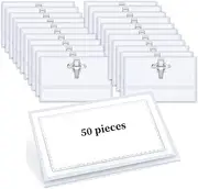 50 PCS Plastic Name Badge Holders, Length 3.5 Inchand Width 2.16 Inch Clear Waterproof Plastic Badge Holders,Name Tag Badge ID Card Holders with Holder Clip and Needle