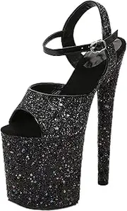 [Generic] High Heels Stiletto Platform Heels for Women Open Toe Heels Dressy Pumps Sandals 7.8 Inch Ankle Strap Party Wedding Pumps Shoes
