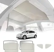 X-CAR Glass Roof Sunroof Mesh Top Window Sun Blind Shade Sunshade with UV Heat Insulation Film and Port Window Shade White Color for Tesla Model Y 2022-2025