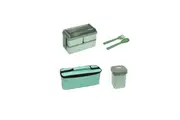 Lunch Box, Stackable Bento Box Set with 3 Compartments with Lunch Bag, Snack Bag and Cutlery - green