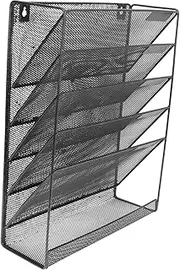 JEWEDECO File Rack Magazine File Holder Mail Wall File Organizer Mesh Hanging File Organizer File Organizer for Wall Vertical Hanging Organizer Wall Mount File Holder Paper Black Metal