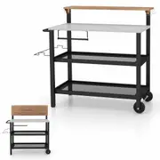 Costway Foldable Dining Cart Table Mobile Food Prep Trolley w/Flip-up Table/Handle Outdoor Grill Cart Backyard