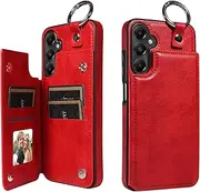 Case for Samsung Galaxy A05s 5G 6.7-inch 2023,PU Leather Flip Shell with 4 Card Holder (2 SIM Holder/Sim Pin Slots) and Ring,Strong Magnetic Stand Folio Book Cover for Galaxy A05s Red
