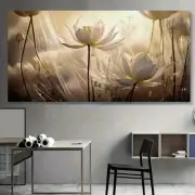 Vintage Abstract White for Lotus Flowers Unframed Canvas Painting for Living