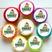 Merry Christmas Grinchmas Pre-cut Edible Cupcake or Cookie Toppers
