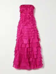 [Aje] Aje - Fleur Strapless Ruffled Tiered Gauze Gown - Magenta - UK 6 UK 6 Purple