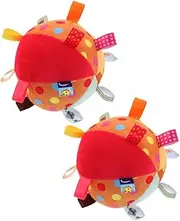 Generic 2pcs Plush Sensory Ball Montessori Bell Balls with Tags Developmental for Boy Girl Tactile Exploration for Crib and Car Ribbon Tag