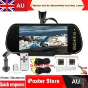 7" Car Monitor with No1 Mount White Dual Head Rear View Cameras 2x 6m AV Caravan
