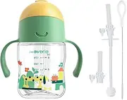 Evorie Weighted Straw Sippy Cup with Handles 200ml & Replacement Straw Bundle - for Babies, Toddlers & Kids 6 Months+ - Spill-Proof & Leak-Proof Training Drink Bottle (Green Explore)