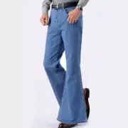 Men Bell Bottom Jeans Flared Denim Pants Retro 60s 70s Trousers Slim Fit Casual