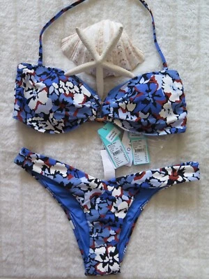 Seafolly 14 Thrift Shop Ring Front Bandeau & 12 Thrift Shop V High Cut Rio Blue