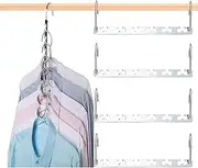 H HOME-MART Coat Hanger, 4 Pack Space Saving Hanger, Magic Metal Cloth Hangers,Closet Space Saver Wardrobe Clothing Magic Hangers Oragnizer Heavy Chrome Coat Hangers, Updated Hook Design
