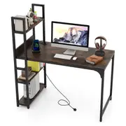 Giantex 120cm Computer Desk Study Writing Desk w/USB Port Metal Frame Office Table Workstation Brown