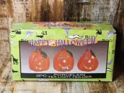 Vtg NOS Set 3 Halloween Jack O Lantern Pumpkin Ceramic Tea Light Candle Holder