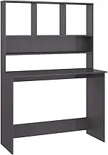 vidaXL Desk with Shelves Living Room Bedroom Office Writing Study Computer Desk Workstation Storage Cabinet High Gloss Grey Engineered Wood