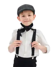 Black Victorian boy colonial boy costume cap hat braces neckerchief 3pcs set kit