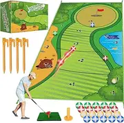 Bigdream Chipping Golf Game Mat with Golf Club, Toy Golf Practice Mat Set Indoor Outdoor Backyard Stick Chip Play Equipment Games Gift Toys for 3 4 5 6 7 8 9 10 11 12 Year Old Boys Girls Kids Adult