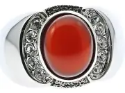 Red Agate Ruby Simulated Stone Cz Accented Stainless Steel Mens Ring Size 11 T23