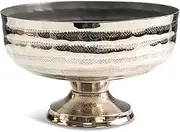 IHI EST. 1986 India Handicrafts 71260 Round Hammered Texture with Pedestal Base Silver Tone 10 x 10 Inches Aluminum Fruit Bowl Basket