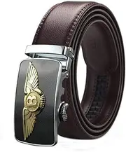 Leather Mens Ratchet Belt Automatic Buckle Luxury Sliding Belt, Trim to Fit, Men Waist Belt Ratchet Belt for Jeans,Casual