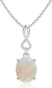 [Angara] Natural Oval Opal Dangle Pendant Necklace with Infinity Loop Bale in Sterling Silver/10ct/14ct Solid Gold for Women | October Birthstone Jewellery for Her