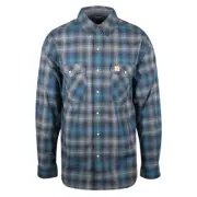 Carhartt Men's Navy Cerulean Blue Grey Plaid Snap Front L/S Woven Shirt (S06)