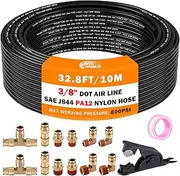 CheeMuii 3/8 Brass DOT Air Fittings With 32.8FT 3/8" DOT Air Line Kit Quick Connect DOT Air Line Fittings and PA12 Pneumatic Tubing for Semi Truck Trailer or Industrial Air System