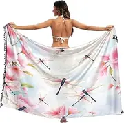 [RPLIFE] Watercolor Dragonflies Pastel Hues Swimsuit Coverup Sarong, Summer Pool Swim Sarongs for Women, Large, Watercolor Dragonflies Pastel Hues, Medium
