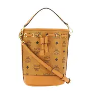 MCM Allover Monogram Pattern Drawstring Bucket Bag One size Brown