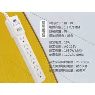 含稅免運⭐博銓科技 新安規 KTC-316 1開6插15A過載保護電腦延長線 防雷擊/突波吸收器