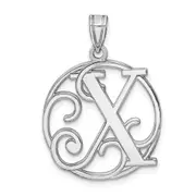 Sterling Silver Rhodium-Plated Fancy Script Letter X Initial Pendant