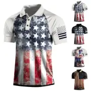 Men Summer Polo Shirt Short Sleeve T-Shirt Sport Casual Golf Button Open Collar
