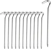 7" Aluminum Tent Stakes with Hook, 10 Hexagonal Pegs for Camping and Canopies