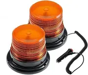 2PCS Emergency Car Beacon Strobe Amber LED Light Warning Flash Beacon Lights Flashing Warning Rotating Lamp for Vehicle Truck Tractor,12V-24V