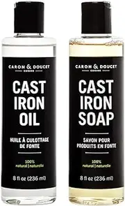 Caron Doucet - Cast Iron Care Bundle - Cast Iron Oil & Cast Iron Soap - 100% Plant Based Formulation - Helps Maintain Seasoning on All Cast Iron Cookware. (8oz Bullet)