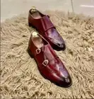 Handmade Men Burgundy Leather Shoes Mens Double Monk Shoes, Men Leather Shoes