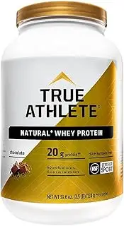 True Athlete Natural Whey Protein Chocolate, 20g of Protein per Serving Probiotics for Digestive Health, Hormone Free NSF Certified for Sport (2.5 Pound Powder)