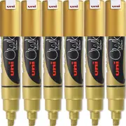 Uni-Ball Chalk Marker Chisel Tip 8mm Thick Gold 6 Pack PWE8K