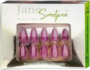 Lilac Glow Cat Eye Press-On Nails by Jane Sweetpea – Shimmer Finish, Medium Almond Shape, 30 Reusable Tips with Glue, Tabs, File, Stick & Alcohol Pad Included