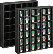 2 Pcs Black Wooden Shot Glass Display Case Shot Glasses Shelf Holder for Wall 36