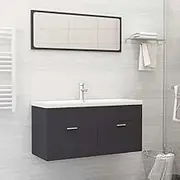 2 Piece Bathroom Furniture Set Grey Engineered Wood,Complete Bathroom Vanity Set with Mirror Cabinet Ample Storage Space Modern Design Bathroom Furniture